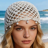 Bohemian Pearl Tassel Turban Headband – Hand-Woven, Breathable & Lightweight, Literary & Versatile, Brightens Up Your Summer Look.(wine red)