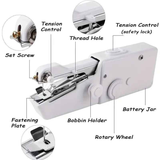 Handheld Sewing Machine, Mini Portable Sewing Machine, Quick Handheld Sewing Tool, Suitable for Fabric and Clothing (Batteries Not Included, Requires 4 AA Batteries), Colors of Fabric and Thread Spool in Accessories Are Random