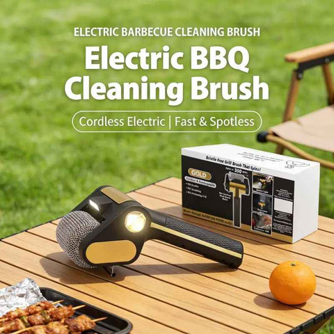 LED-lit electric barbecue brush, rechargeable rotating cleaning, instantly cleans the grill after backyard BBQ, lazy cleaning essential.(gold)