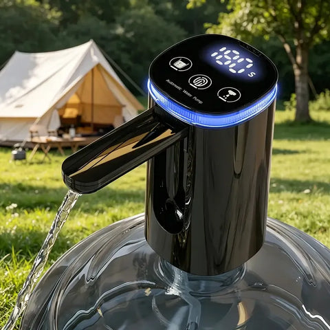 Smart Foldable Electric Water Dispenser: LCD display with night light, timed and measured dispensing, 90° auto-fold design for dust protection, Type-C fast charging with long battery life, ideal for home, office, and camping.(black)
