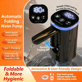 Smart Foldable Electric Water Dispenser: LCD display with night light, timed and measured dispensing, 90° auto-fold design for dust protection, Type-C fast charging with long battery life, ideal for home, office, and camping.(black)