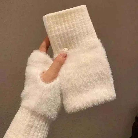 Women's Comfortable Fingerless Gloves - Soft, Warm, and Fashionable Pure White Winter Gloves, Suitable for Cold Weather or Casual Wear, Hand Washable, Ladies' Gloves.white