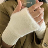 Women's Comfortable Fingerless Gloves - Soft, Warm, and Fashionable Pure White Winter Gloves, Suitable for Cold Weather or Casual Wear, Hand Washable, Ladies' Gloves.BLACK