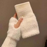 Women's Comfortable Fingerless Gloves - Soft, Warm, and Fashionable Pure White Winter Gloves, Suitable for Cold Weather or Casual Wear, Hand Washable, Ladies' Gloves.BLACK