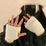 Women's Comfortable Fingerless Gloves - Soft, Warm, and Fashionable Pure White Winter Gloves, Suitable for Cold Weather or Casual Wear, Hand Washable, Ladies' Gloves.BLACK