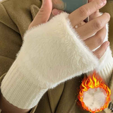 Women's Comfortable Fingerless Gloves - Soft, Warm, and Fashionable Pure White Winter Gloves, Suitable for Cold Weather or Casual Wear, Hand Washable, Ladies' Gloves.BLACK