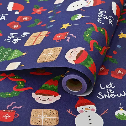 Premium Kraft Paper Christmas Wrapping Roll, 32.8 Feet (Approx. 10 Meters) Extra-Long, Festive Patterns Suitable for Multi-Scene Decoration./BLUE In Australia - Darrahopens