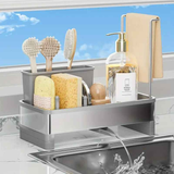 No Drill 360° Rotating Drain Sponge Holder with Tray Kitchen Sink Organizer(WHITE)