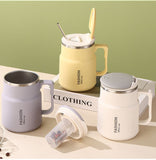 600ML Multi-Functional Mug, Three Drinking Modes: Direct Drink, Straw, Open Mouth, Bottom Storage for Folding Spoon, 304 Stainless Steel Inner Liner – A Must-Have Hydration Tool for Lazy People./Mango yellow