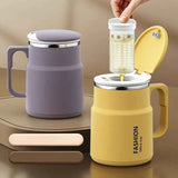 600ML Multi-Functional Mug, Three Drinking Modes: Direct Drink, Straw, Open Mouth, Bottom Storage for Folding Spoon, 304 Stainless Steel Inner Liner – A Must-Have Hydration Tool for Lazy People./Taro color In Australia - Darrahopens