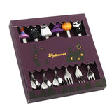 🎃 Halloween Cartoon Coffee Spoon Gift Box! Stainless Steel Pumpkin Ghost Stirring Spoon Dessert Fork, One-Piece Construction Easy to Clean, Exquisite Gift Box Packaging, Must-Have Creative Party Gift! ✨ (6-Piece Set Silver)