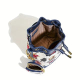 Adorable Animal Print Bucket Bag | Drawstring Design, Wide Adjustable Strap, Bear-Inspired Jacquard Pattern, Includes Matching Coin Pouch Accessory(BROWN)