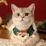 Handmade Yarn Pet Neckerchief, Christmas Photo Must-Have, Comfortable, Breathable & Adjustable. Reindeer Crochet Neckerchief: Size L