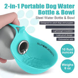 Portable Stainless Steel Cat & Dog Water Bottle, Leak-Proof 2-in-1 with Bowl, One-Press Drink & Feed for Outdoor Walks & Travel, Lightweight & Easy to Carry, Pet Essential./PINK