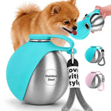 Portable Stainless Steel Cat & Dog Water Bottle, Leak-Proof 2-in-1 with Bowl, One-Press Drink & Feed for Outdoor Walks & Travel, Lightweight & Easy to Carry, Pet Essential./GREY