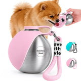 Portable Stainless Steel Cat & Dog Water Bottle, Leak-Proof 2-in-1 with Bowl, One-Press Drink & Feed for Outdoor Walks & Travel, Lightweight & Easy to Carry, Pet Essential./GREY