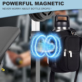 Transparent Single Row 6 Magnet Fitness Water Bottle Bag: HD touchscreen phone pocket, multi-pocket storage, thickened wear-resistant material securely attaches to equipment, one bag handles all sports and travel needs./black
