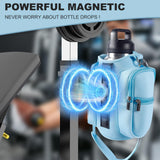 Transparent Single Row 6 Magnet Fitness Water Bottle Bag: HD touchscreen phone pocket, multi-pocket storage, thickened wear-resistant material securely attaches to equipment, one bag handles all sports and travel needs./BLUE