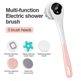 Multi-Function Electric Body Brush: 360° Rotation, Auto-Cleaning, 5 Brush Heads, 3-Speed Adjustment, Wet & Dry Use for Home Spa Experience.pink
