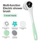 Multi-Function Electric Body Brush: 360° Rotation, Auto-Cleaning, 5 Brush Heads, 3-Speed Adjustment, Wet & Dry Use for Home Spa Experience.GREEN
