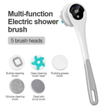 Multi-Function Electric Body Brush: 360° Rotation, Auto-Cleaning, 5 Brush Heads, 3-Speed Adjustment, Wet & Dry Use for Home Spa Experience.GREEN