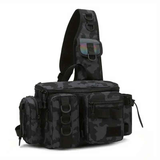 Camouflage Fishing Waist Bag – Large Capacity Multi-layer Partition, Side Pockets & Winding Strap for Full Loading, Breathable Shoulder Strap for Long-lasting Comfort(Black camouflage)