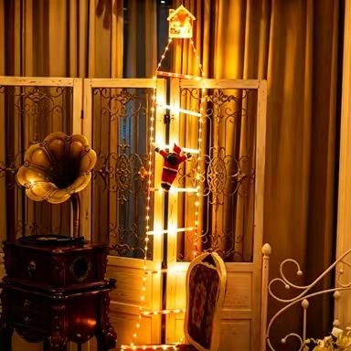 1.8M 8-Step USB Remote Control Christmas Climbing Ladder Light, IP65 Waterproof with 8 Modes, Dynamic Climbing Santa, Indoor & Outdoor Holiday Decoration (Warm Light)