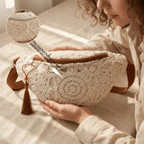 Bohemian Crochet Crossbody Bag: Handmade Openwork with Tassels, Lightweight & Spacious, Versatile for Commuting & Vacation/BLACK