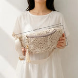 Bohemian Crochet Crossbody Bag: Handmade Openwork with Tassels, Lightweight & Spacious, Versatile for Commuting & Vacation/BLACK