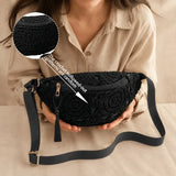 Bohemian Crochet Crossbody Bag: Handmade Openwork with Tassels, Lightweight & Spacious, Versatile for Commuting & Vacation./WHITE
