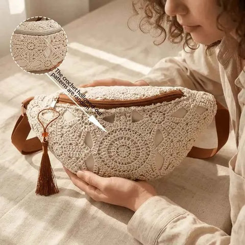 Bohemian Crochet Crossbody Bag: Handmade Openwork with Tassels, Lightweight & Spacious, Versatile for Commuting & Vacation./BROWN In Australia - Darrahopens