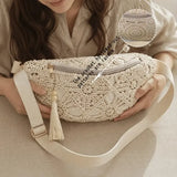 Bohemian Crochet Crossbody Bag: Handmade Openwork with Tassels, Lightweight & Spacious, Versatile for Commuting & Vacation./BROWN