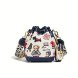 Adorable Animal Print Bucket Bag | Drawstring Design, Wide Adjustable Strap, Bear-Inspired Jacquard Pattern, Includes Matching Coin Pouch Accessory(blue)