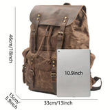 Retro Waxed Canvas Backpack, Crazy Horse Leather Large Capacity, Waterproof Outdoor Travel, Drawstring Closure, Comfort & Load Relief!(khaki) In Australia - Darrahopens
