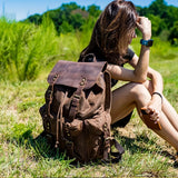 Retro Waxed Canvas Backpack, Crazy Horse Leather Large Capacity, Waterproof Outdoor Travel, Drawstring Closure, Comfort & Load Relief!(khaki)