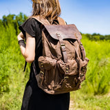 Retro Waxed Canvas Backpack, Crazy Horse Leather Large Capacity, Waterproof Outdoor Travel, Drawstring Closure, Comfort & Load Relief!(brown) In Australia - Darrahopens