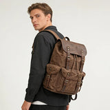 Retro Waxed Canvas Backpack, Crazy Horse Leather Large Capacity, Waterproof Outdoor Travel, Drawstring Closure, Comfort & Load Relief!(brown)