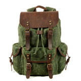Retro Waxed Canvas Backpack, Crazy Horse Leather Large Capacity, Waterproof Outdoor Travel, Drawstring Closure, Comfort & Load Relief!(green)
