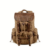 Retro Waxed Canvas Backpack, Crazy Horse Leather Large Capacity, Waterproof Outdoor Travel, Drawstring Closure, Comfort & Load Relief!(green)