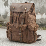 Retro Waxed Canvas Backpack, Crazy Horse Leather Large Capacity, Waterproof Outdoor Travel, Drawstring Closure, Comfort & Load Relief!(green)