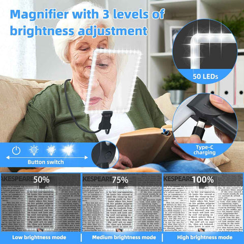 LED 5X Magnifying Glass with Light, Type-C Charging with Three Brightness Levels, Full Frame Protection with Extra-Long Gooseneck – A Great Helper for Seniors' Reading and Handcraft Repairs./black In Australia - Darrahopens