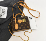 Vintage Brown & Gold Mini Square Bag, Three Ways to Carry — Lightweight Versatile Commuter Bag./brown