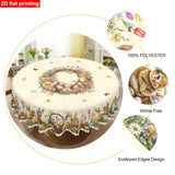 Polyester Easter Tablecloth, Bunny Egg Waterproof Printed Decoration（180*180CM/70*70IN)
