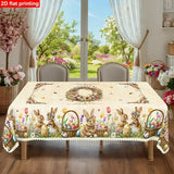 Polyester Easter Tablecloth, Bunny Egg Waterproof Printed Decoration（180*180CM/70*70IN)