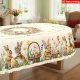 Polyester Easter Tablecloth, Bunny Egg Waterproof Printed Decoration（180*180CM/70*70IN)