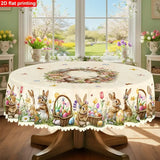 Polyester Easter Tablecloth, Bunny Egg Waterproof Printed Decoration（150*150CM/60*60IN)