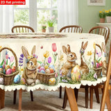 Polyester Easter Tablecloth, Bunny Egg Waterproof Printed Decoration（150*150CM/60*60IN)