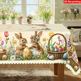 Polyester Easter Tablecloth, Bunny Egg Waterproof Printed Decoration（150*150CM/60*60IN)
