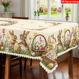 Polyester Easter Tablecloth, Bunny Egg Waterproof Printed Decoration（150*150CM/60*60IN)