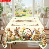Polyester Easter Tablecloth, Bunny Egg Waterproof Printed Decoration（150*150CM/60*60IN)